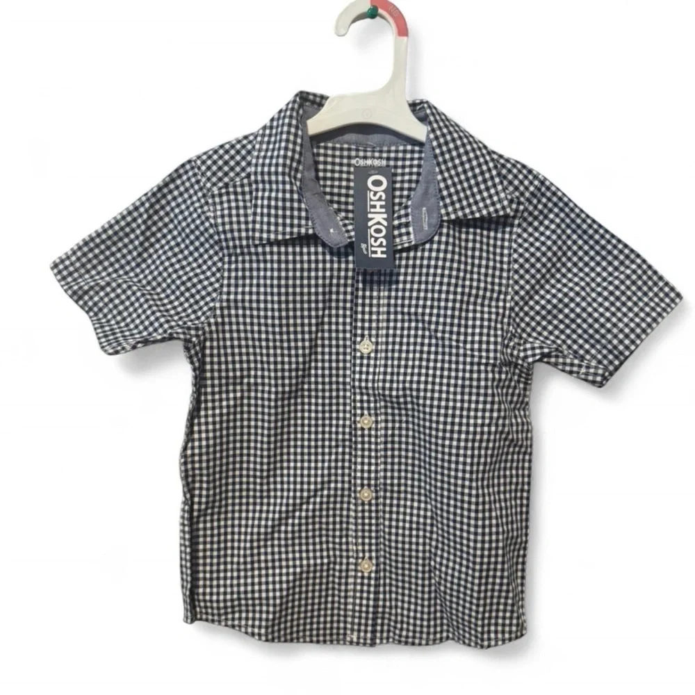 Size 5T OshKosh B'gosh Kids Gingham Shirt - Blue and White